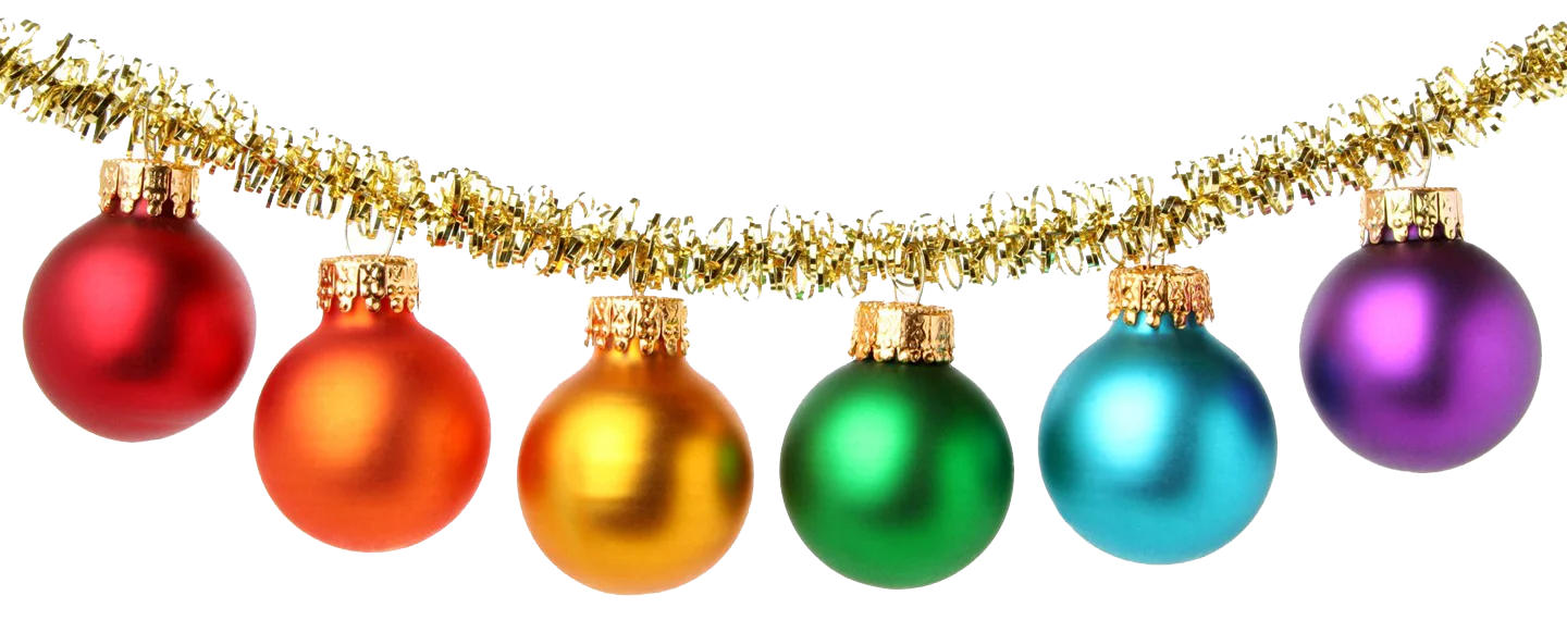 Festive Christmas Ornament Clipart with Sparkling Gold Tinsel Garland