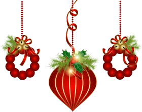 Festive Christmas Ornaments Clipart - Elegant Red Baubles with Evergreen Accents