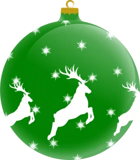 Festive Green Christmas Ornament Clipart with Leaping Reindeer Silhouettes