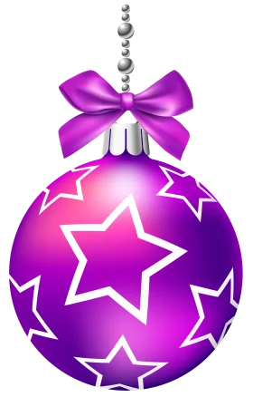 Festive Purple Christmas Ornament Clipart with Starry Design and Elegant Bow