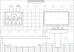 Minimalist Bathroom Interior Sketch Clipart - Simple Line Drawing Design
