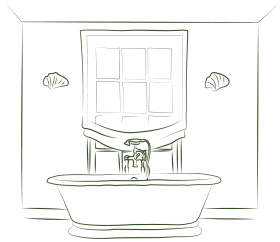 Minimalist Bathroom Interior Sketch Clipart with Classic Bathtub and Window