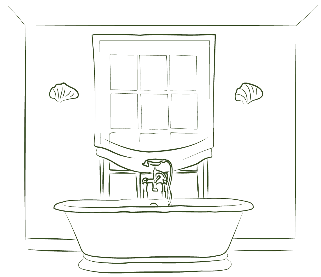 Minimalist Bathroom Interior Sketch Clipart with Classic Bathtub and Window