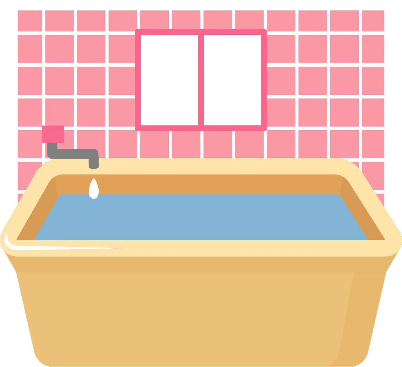 Minimalist Pastel Bathroom Bathtub Clipart with Soft Pink Tiled Background