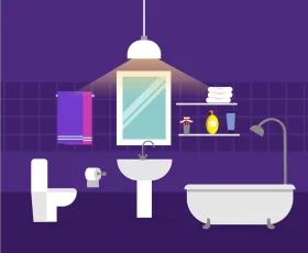 Minimalist Pastel Bathroom Interior Design Clipart Illustration