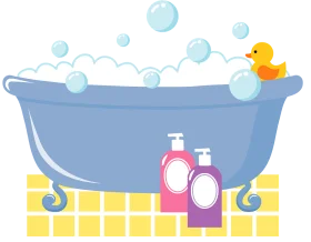 Playful Bathroom Scene Clipart with Rubber Duck and Bubble Bath
