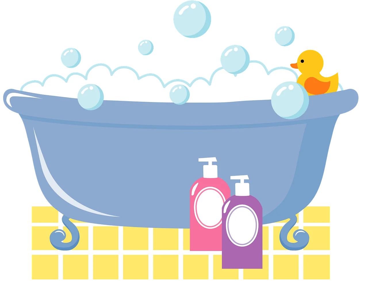Playful Bathroom Scene Clipart with Rubber Duck and Bubble Bath