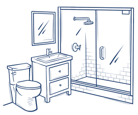 Simple Modern Bathroom Interior Design Line Art Clipart Illustration
