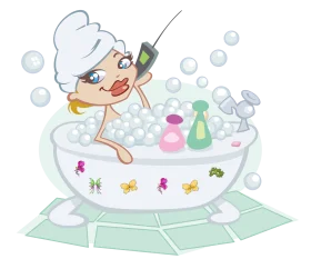 Whimsical Cartoon Chef Relaxing in Bubble Bath with Colorful Soap Clipart Illustration