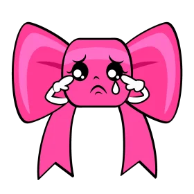 Adorable Pink Bow Clipart Character Expressing Emotional Tearful Distress