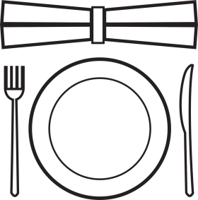 Elegant Black and White Dining Etiquette Clipart with Plate and Cutlery