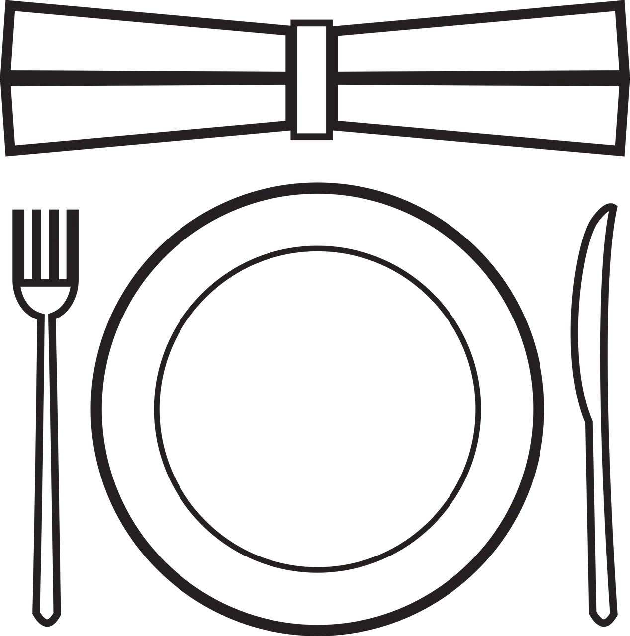 Elegant Black and White Dining Etiquette Clipart with Plate and Cutlery