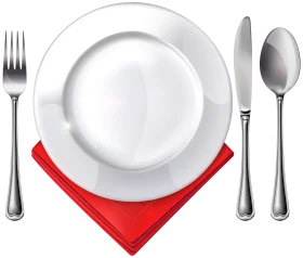 Elegant Dining Place Setting Clipart with White Plate and Red Napkin