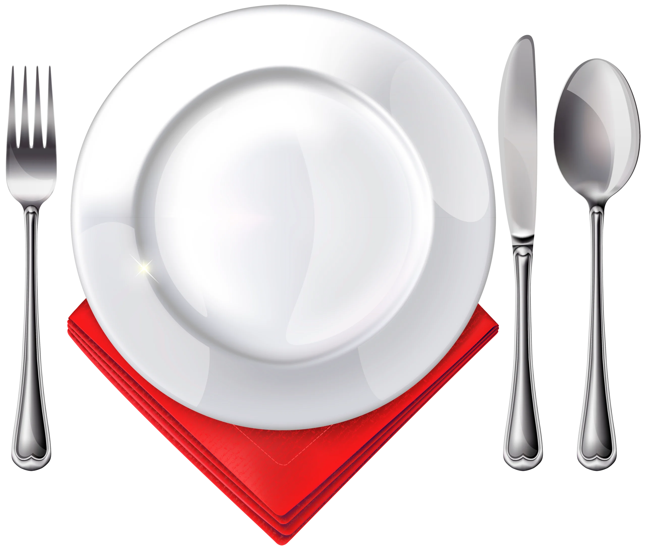 Elegant Dining Place Setting Clipart with White Plate and Red Napkin