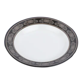 Elegant Gray-Rimmed Ceramic Serving Plate Clipart with Intricate Border Design