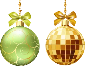 Elegant Green and Gold Disco Ball Christmas Ornaments Festive Clipart Collection