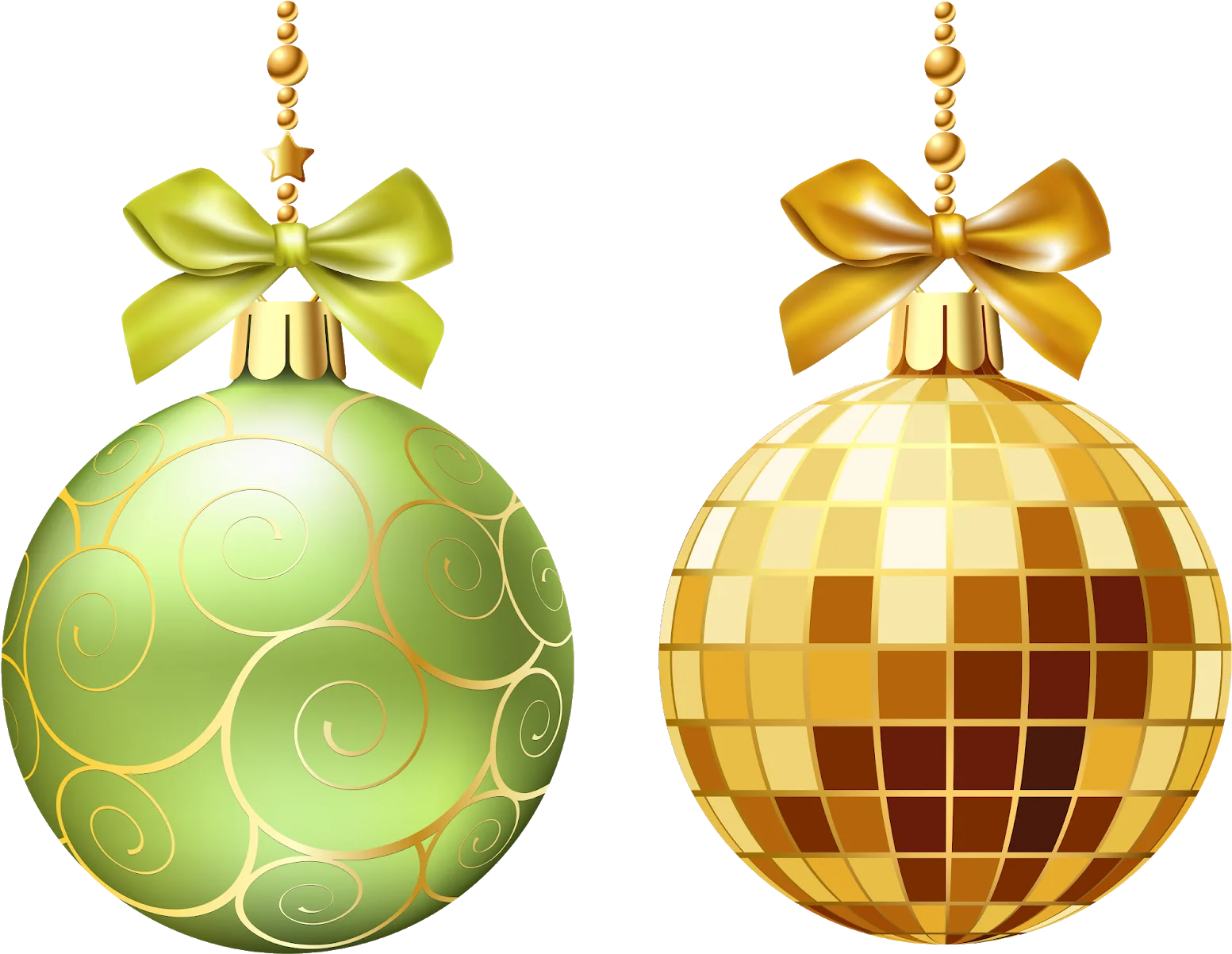 Elegant Green and Gold Disco Ball Christmas Ornaments Festive Clipart Collection