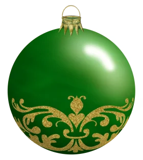 Elegant Green and Gold Fleur-de-Lis Christmas Ornament Clipart Design