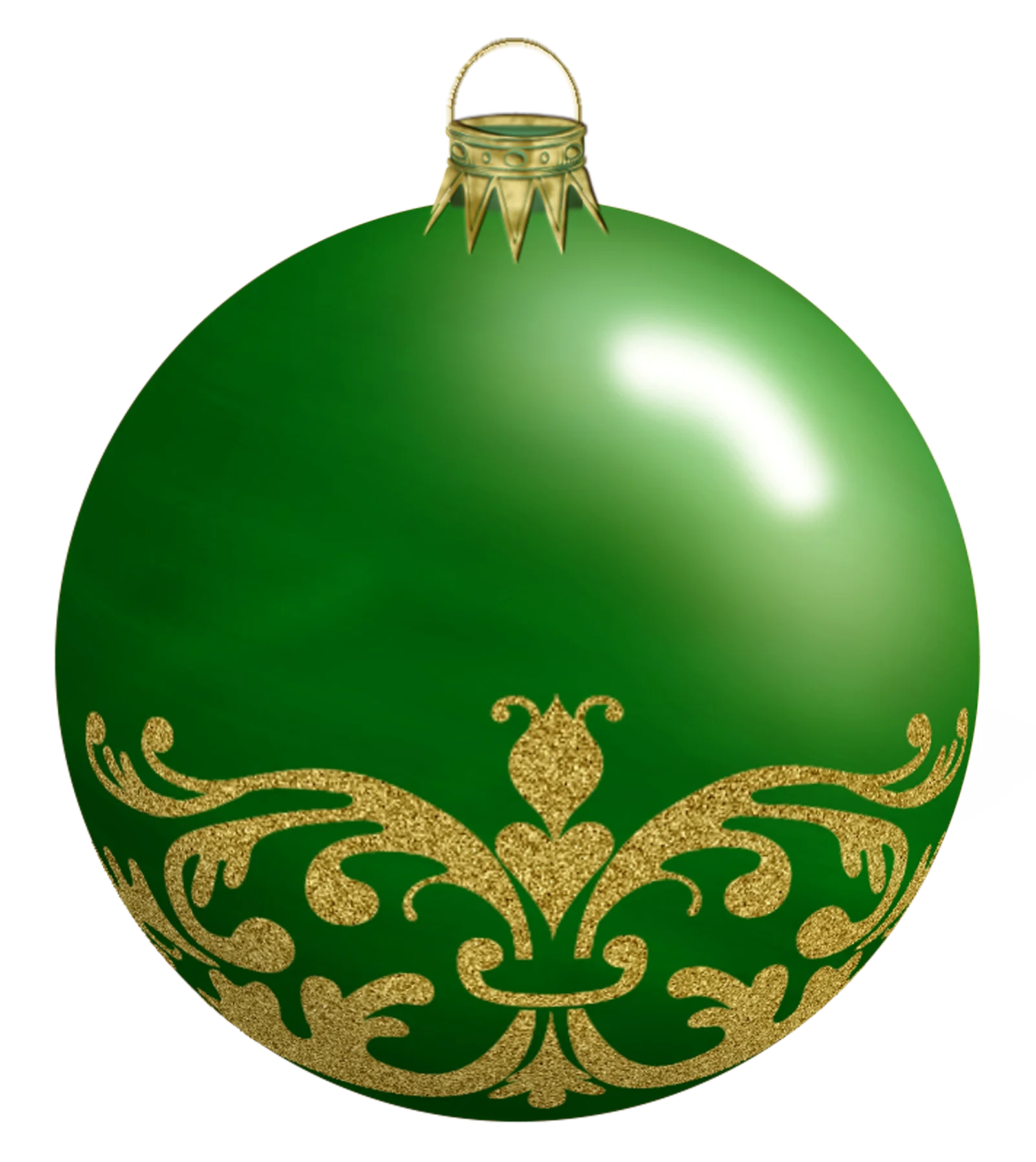 Elegant Green and Gold Fleur-de-Lis Christmas Ornament Clipart Design