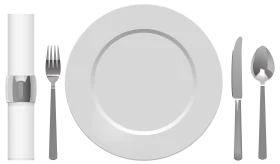 Elegant Monochrome Dining Utensils and Plate Clipart Arrangement