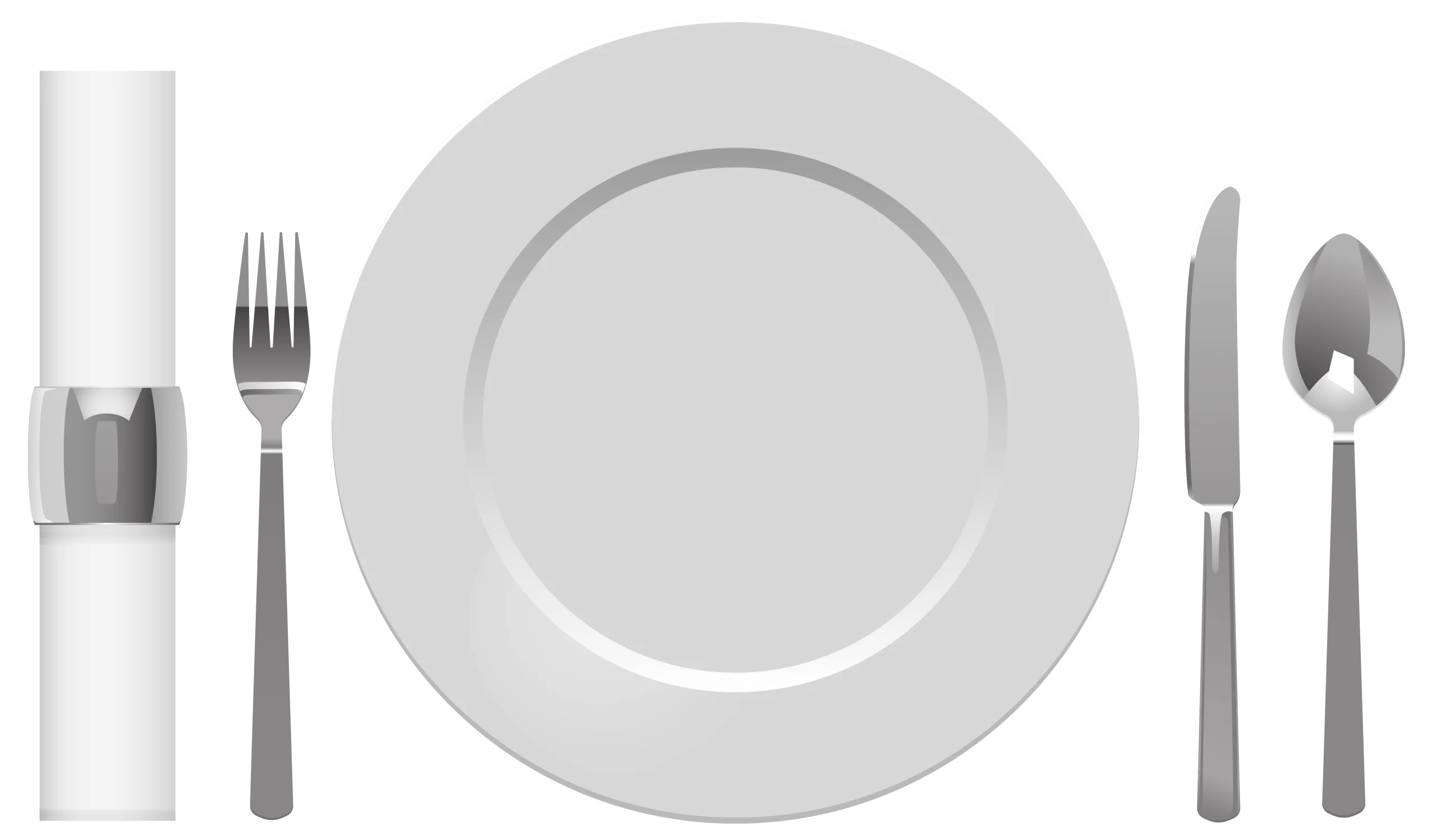 Elegant Monochrome Dining Utensils and Plate Clipart Arrangement