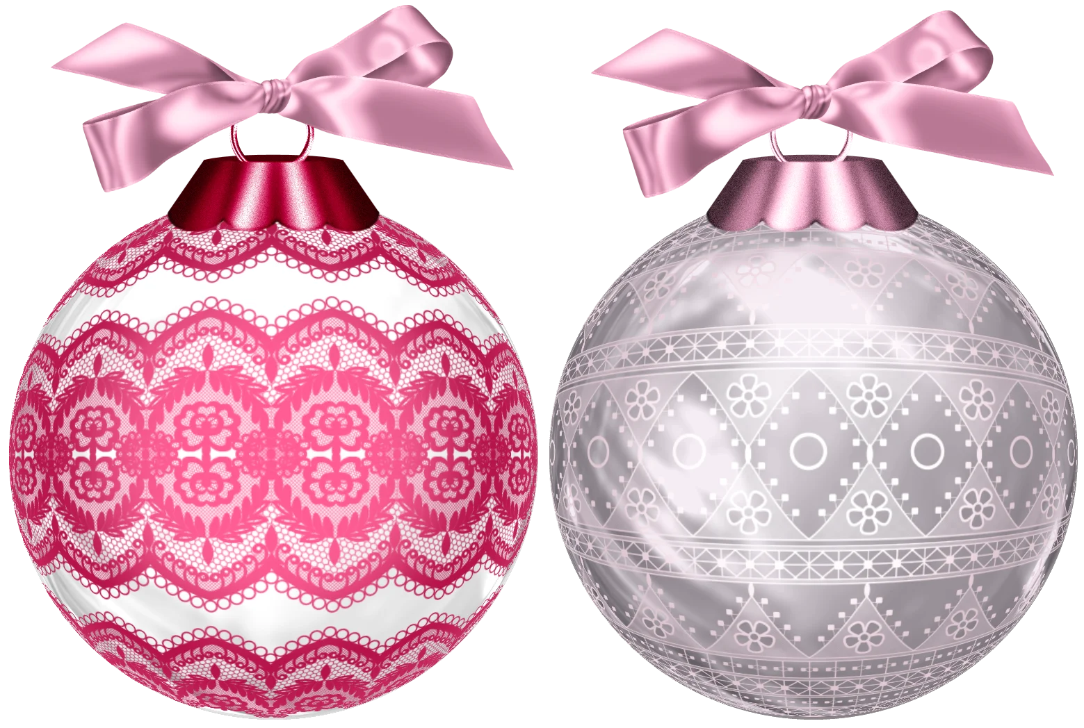 Elegant Pink and Silver Christmas Ornaments Festive Clipart Collection