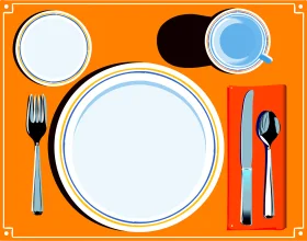 Elegant Place Setting Clipart with Clean White Plates and Utensils on Bright Background