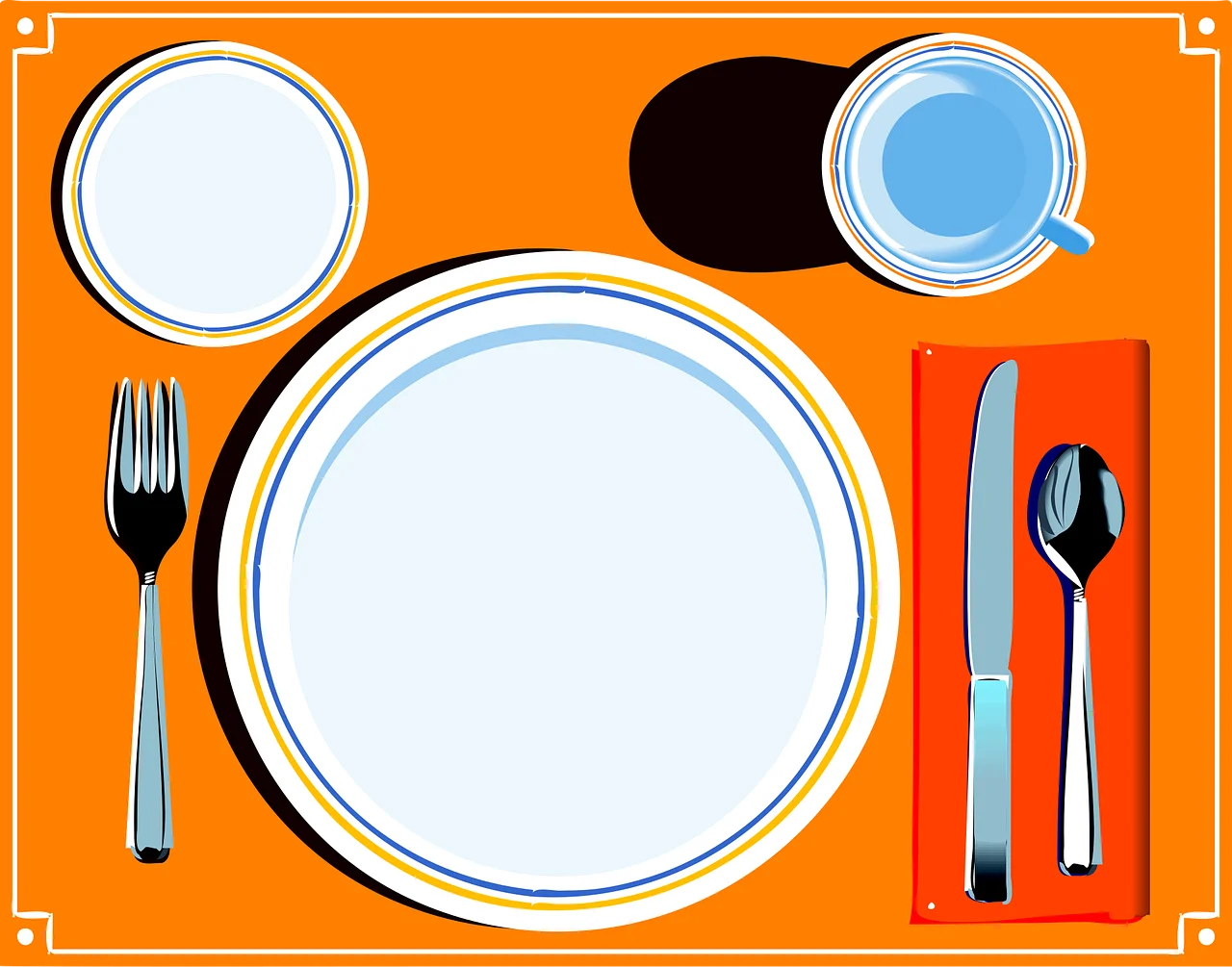 Elegant Place Setting Clipart with Clean White Plates and Utensils on Bright Background
