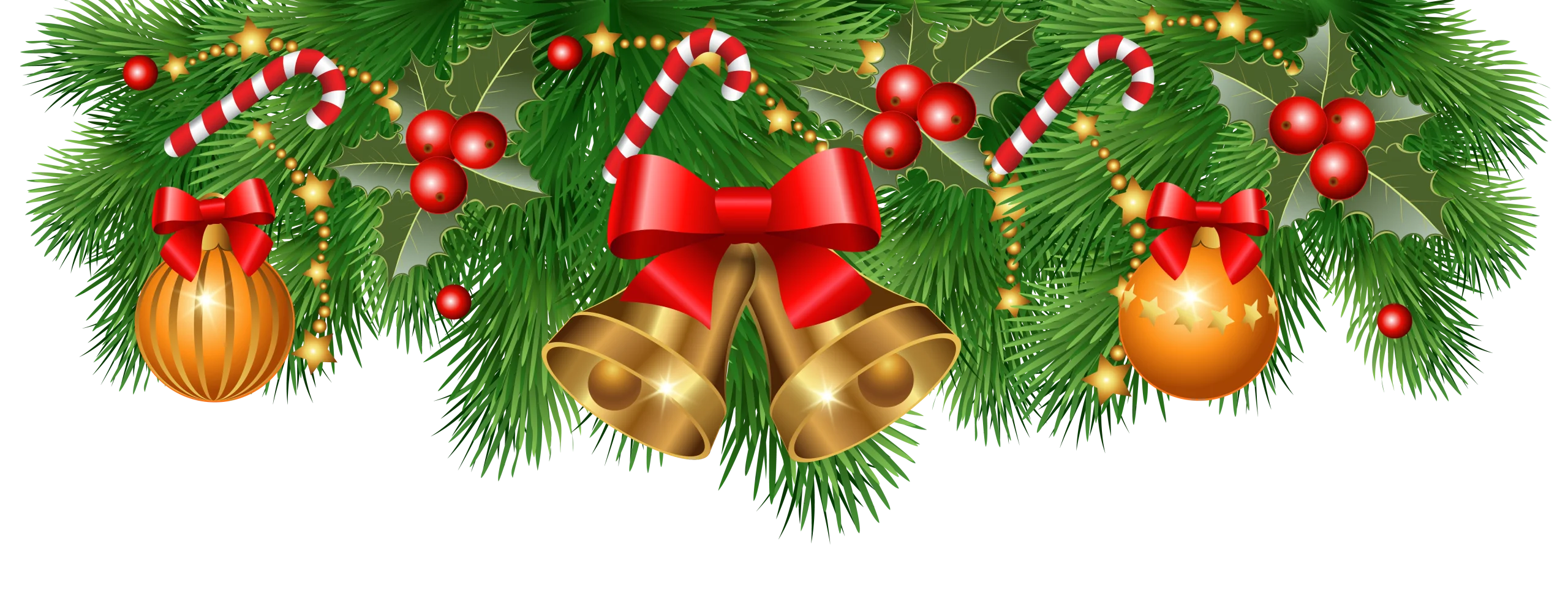 Festive Christmas Garland Clipart with Ornaments, Bells, and Holiday Decorations