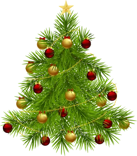 Festive Christmas Tree Clipart with Shimmering Red and Gold Ornaments
