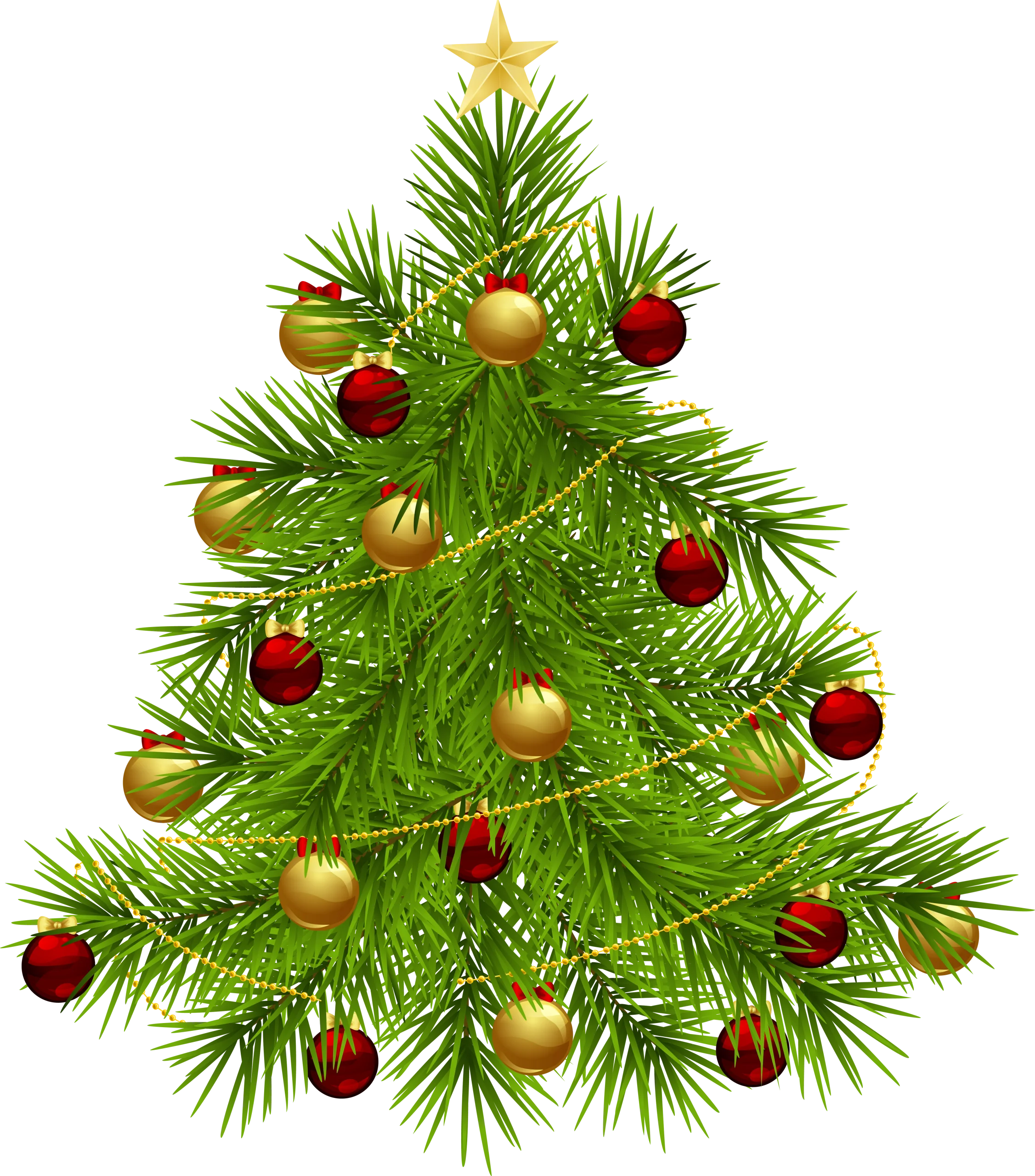 Festive Christmas Tree Clipart with Shimmering Red and Gold Ornaments