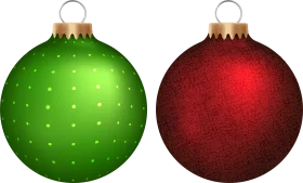 Festive Green and Red Christmas Ornaments Clipart with Sparkling Textures