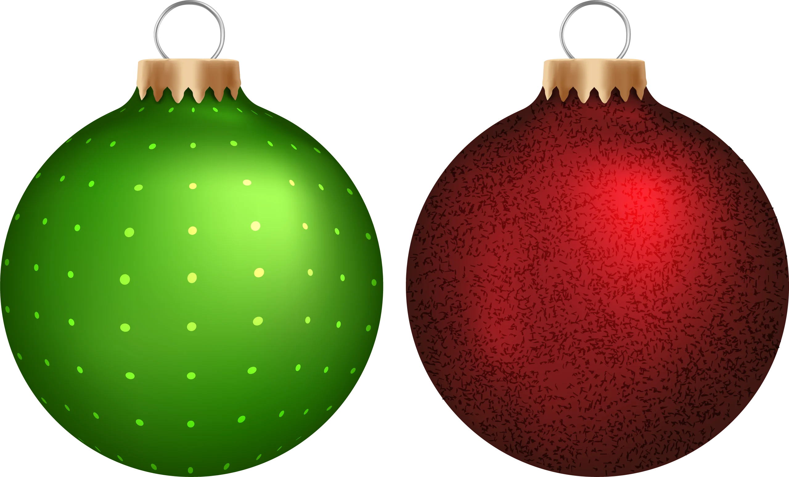 Festive Green and Red Christmas Ornaments Clipart with Sparkling Textures