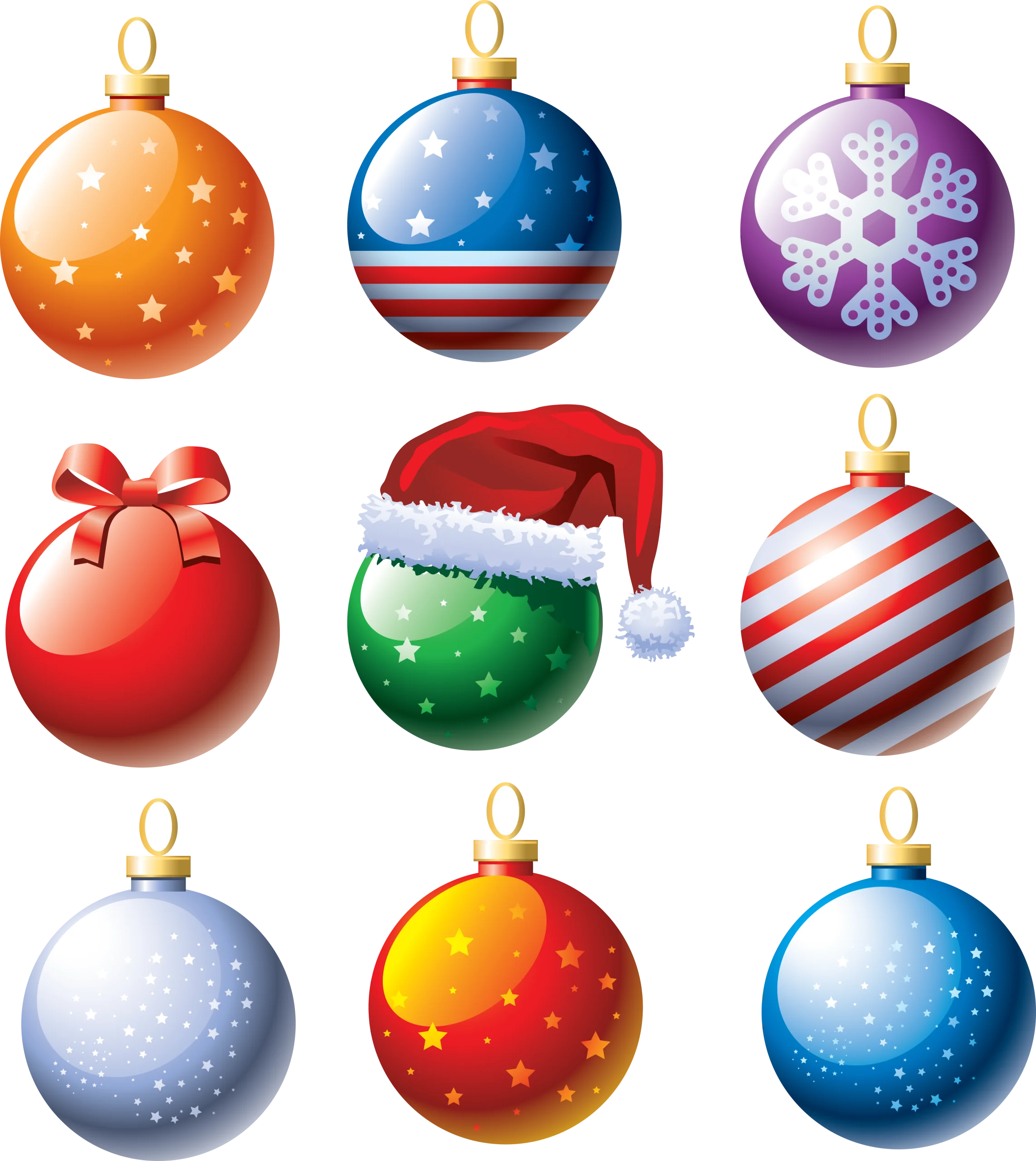 Festive Holiday Christmas Ornaments Clipart Collection of Colorful Baubles