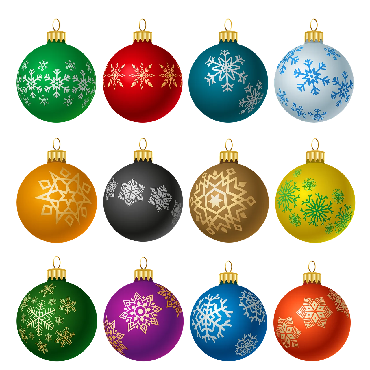 Festive Holiday Snowflake Christmas Ornaments Clipart Collection