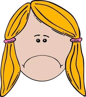 Melancholy Blonde Pigtailed Cartoon Face Expressing Sadness in Simple Clipart Style