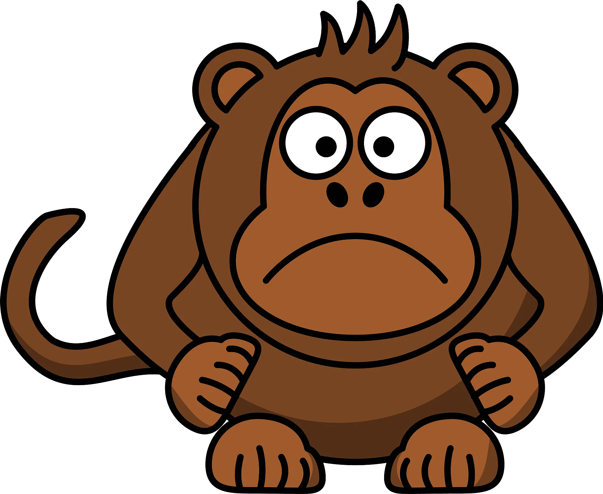 Melancholy Brown Monkey Clipart: A Cartoon Primate's Somber Expression