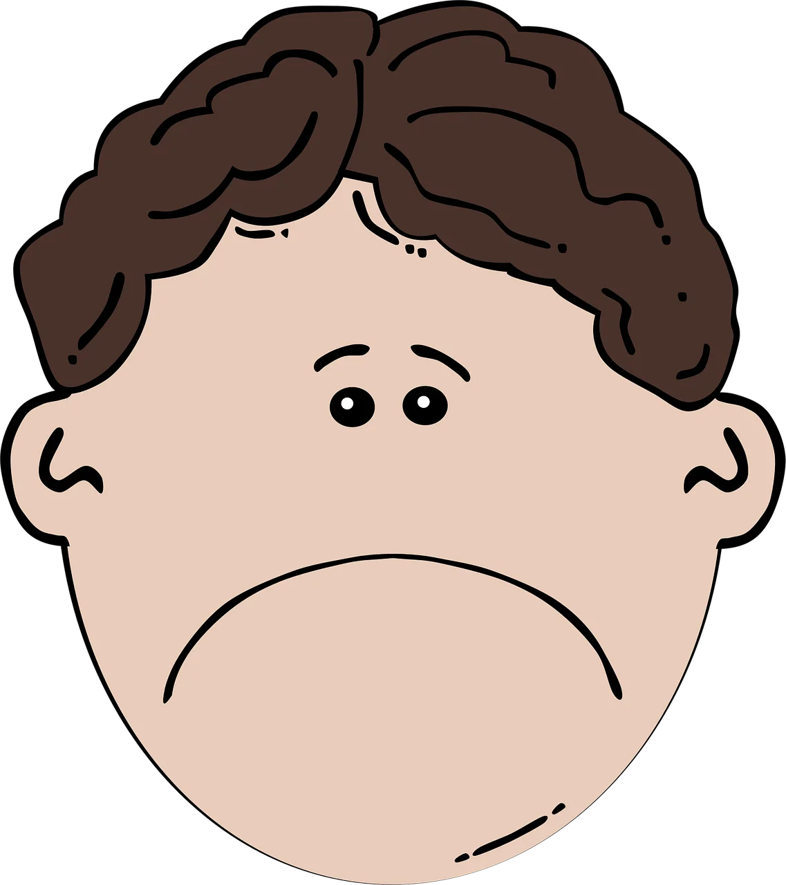 Melancholy Cartoon Face Expressing Deep Emotional Distress Clipart Illustration