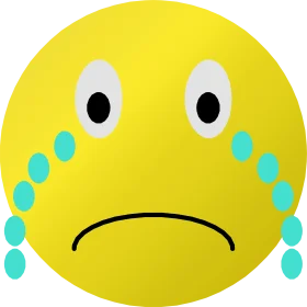 Melancholy Emoji Clipart: Tearful Yellow Smiley Face with Teal Droplets
