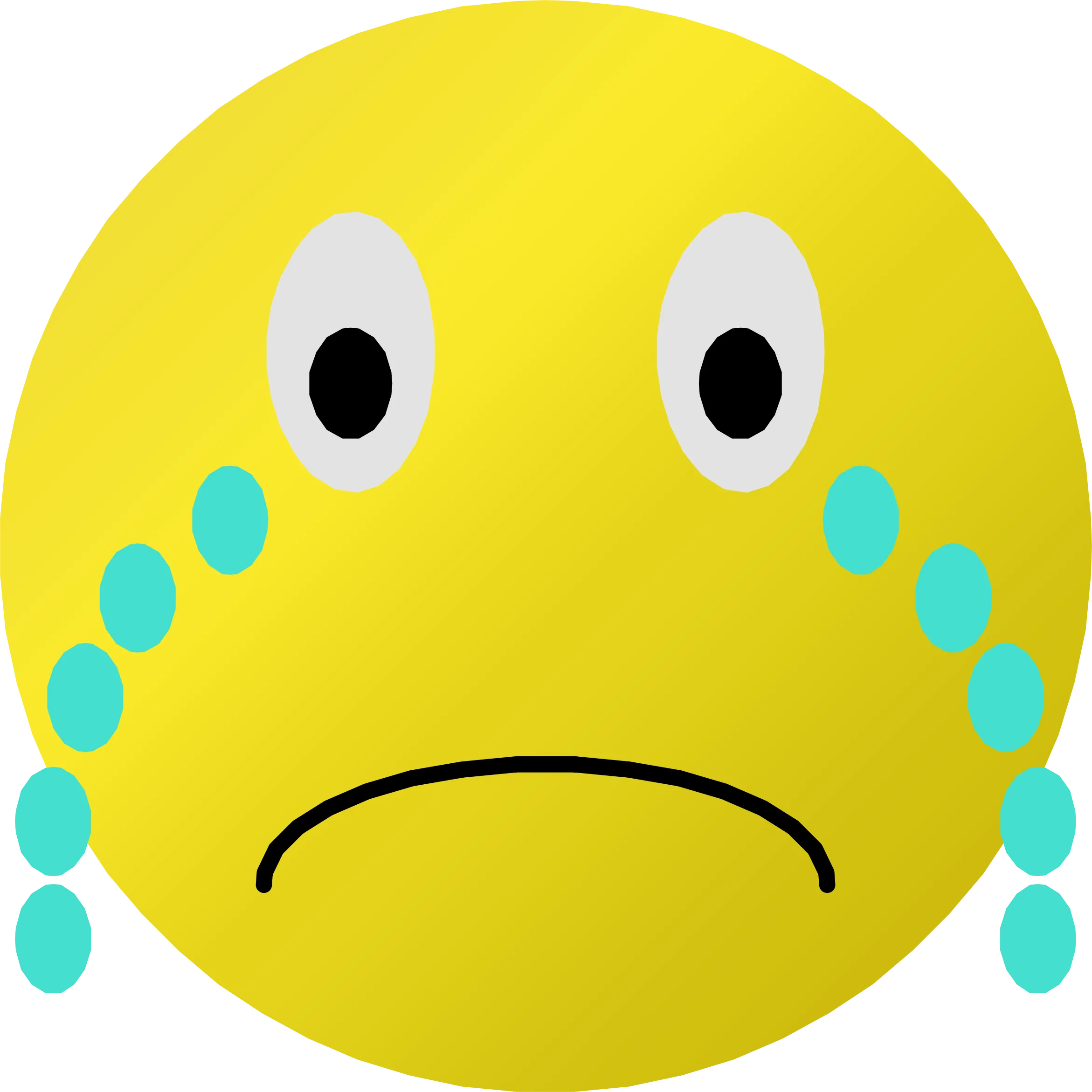 Melancholy Emoji Clipart: Tearful Yellow Smiley Face with Teal Droplets