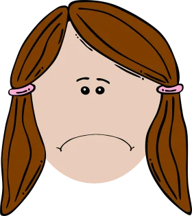 Melancholy Pigtailed Character Expressing Sadness in Simple Cartoon Clipart