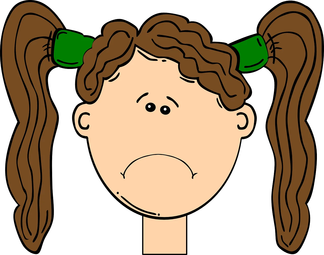 Melancholy Pigtailed Girl Clipart Illustration Expressing Childhood Emotions