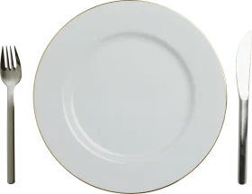 Minimalist White Ceramic Dinner Plate with Stainless Steel Cutlery Clipart Design