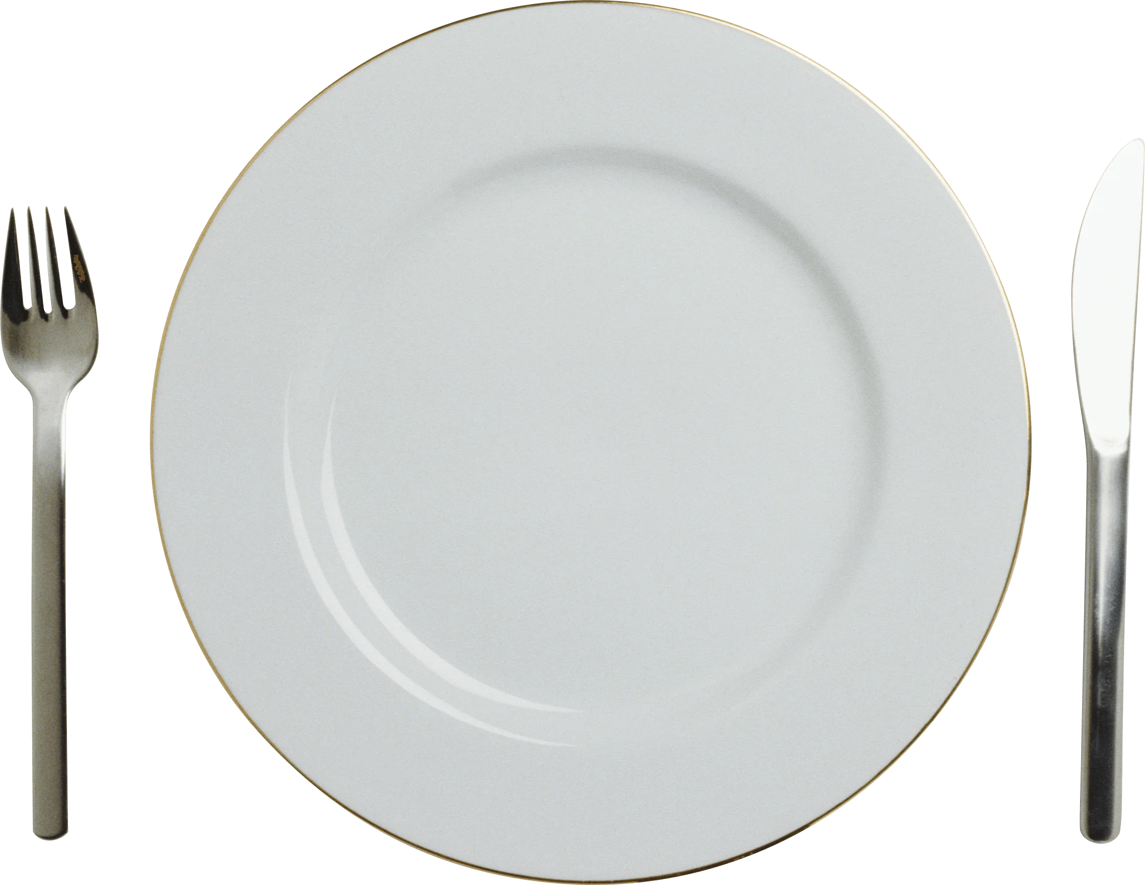 Minimalist White Ceramic Dinner Plate with Stainless Steel Cutlery Clipart Design