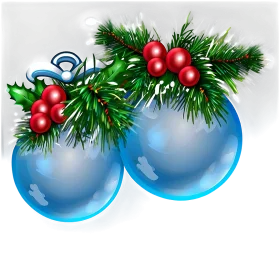 Serene Blue Christmas Ornaments with Pine Branches and Holly Clipart Design