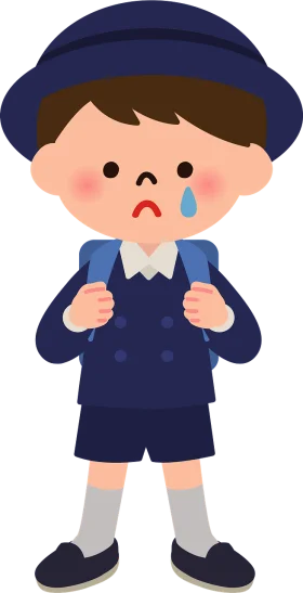 Tearful Young Student in Navy Blue School Uniform Clipart Illustration