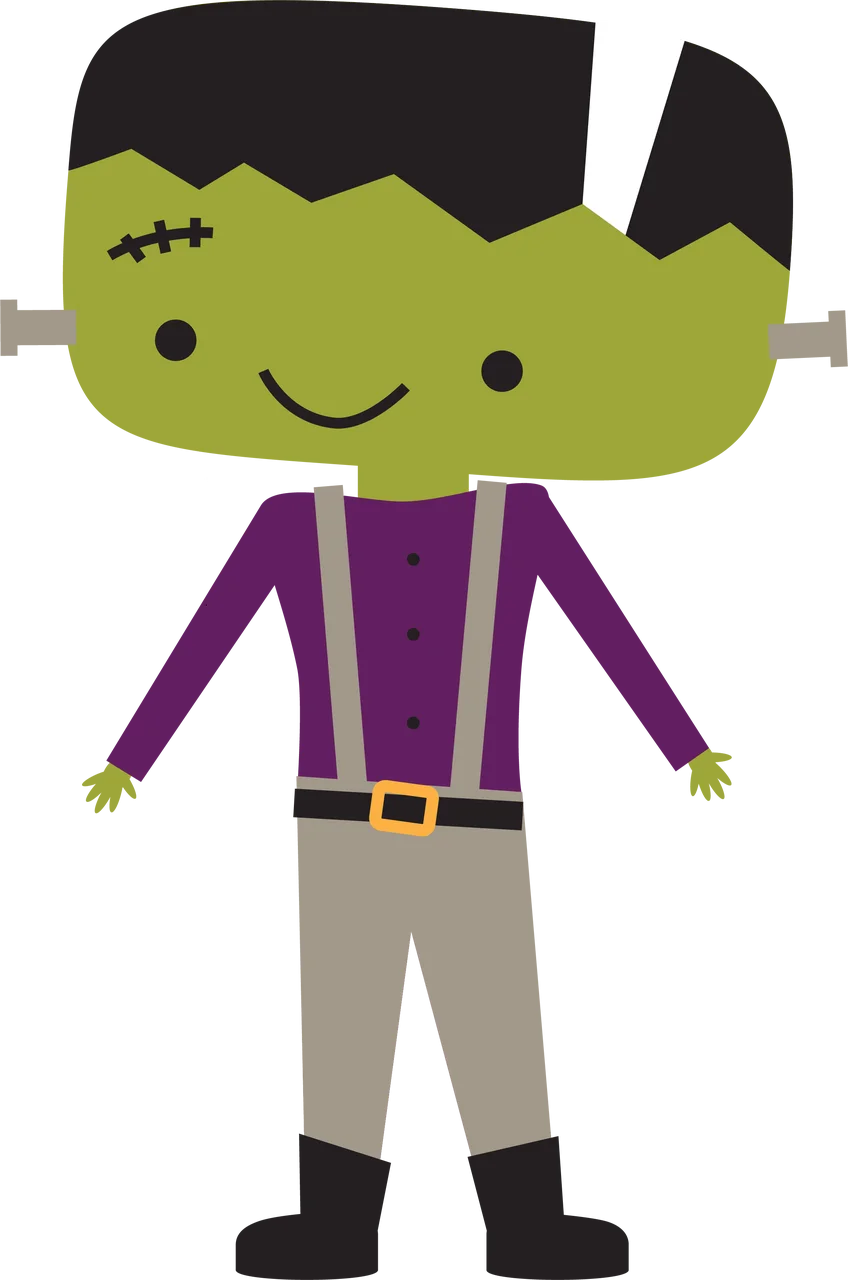 Cute Cartoon Frankenstein Monster Clipart: Adorable Halloween Character Design