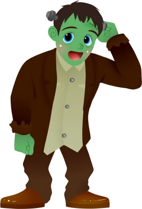 Friendly Frankenstein Monster Clipart: Cute Cartoon Character with Green Skin