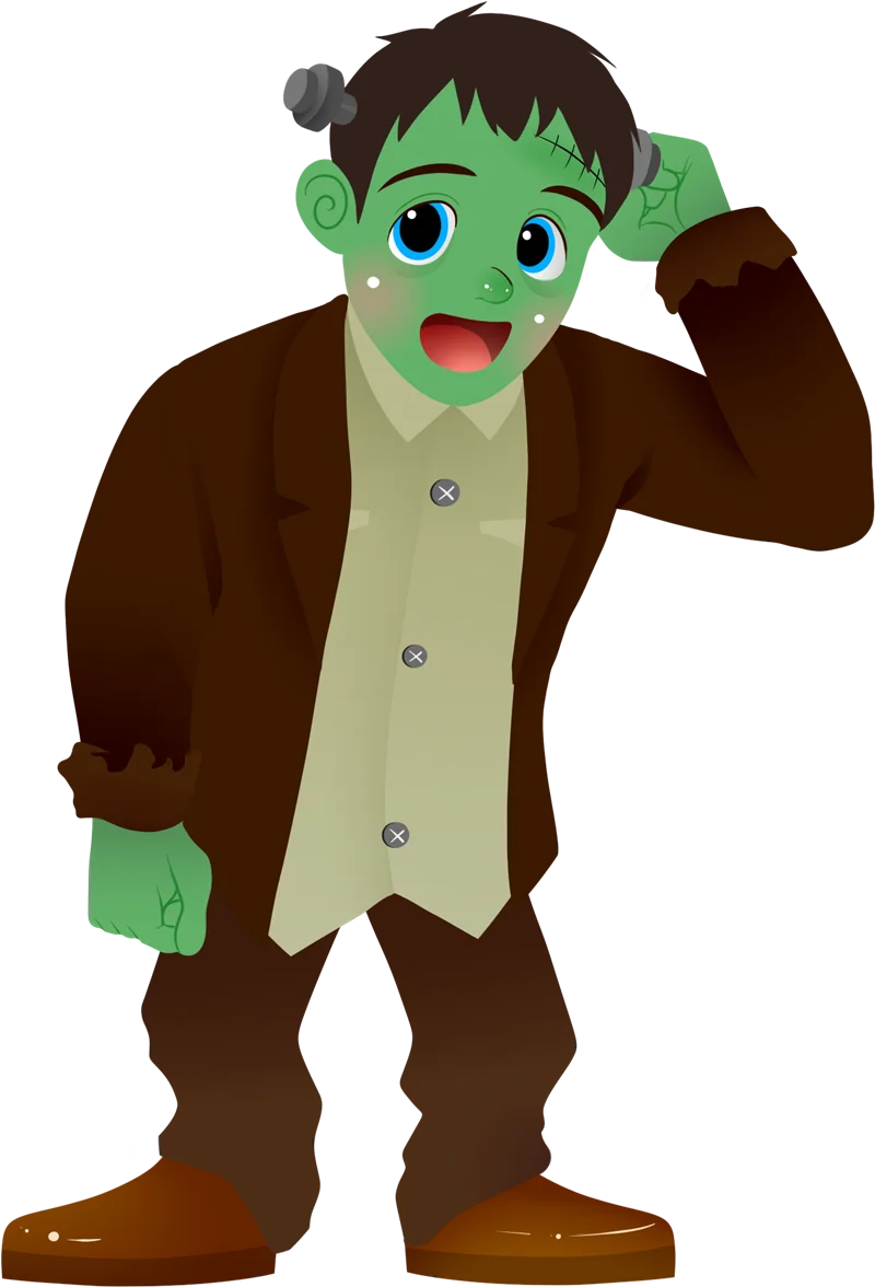 Friendly Frankenstein Monster Clipart: Cute Cartoon Character with Green Skin