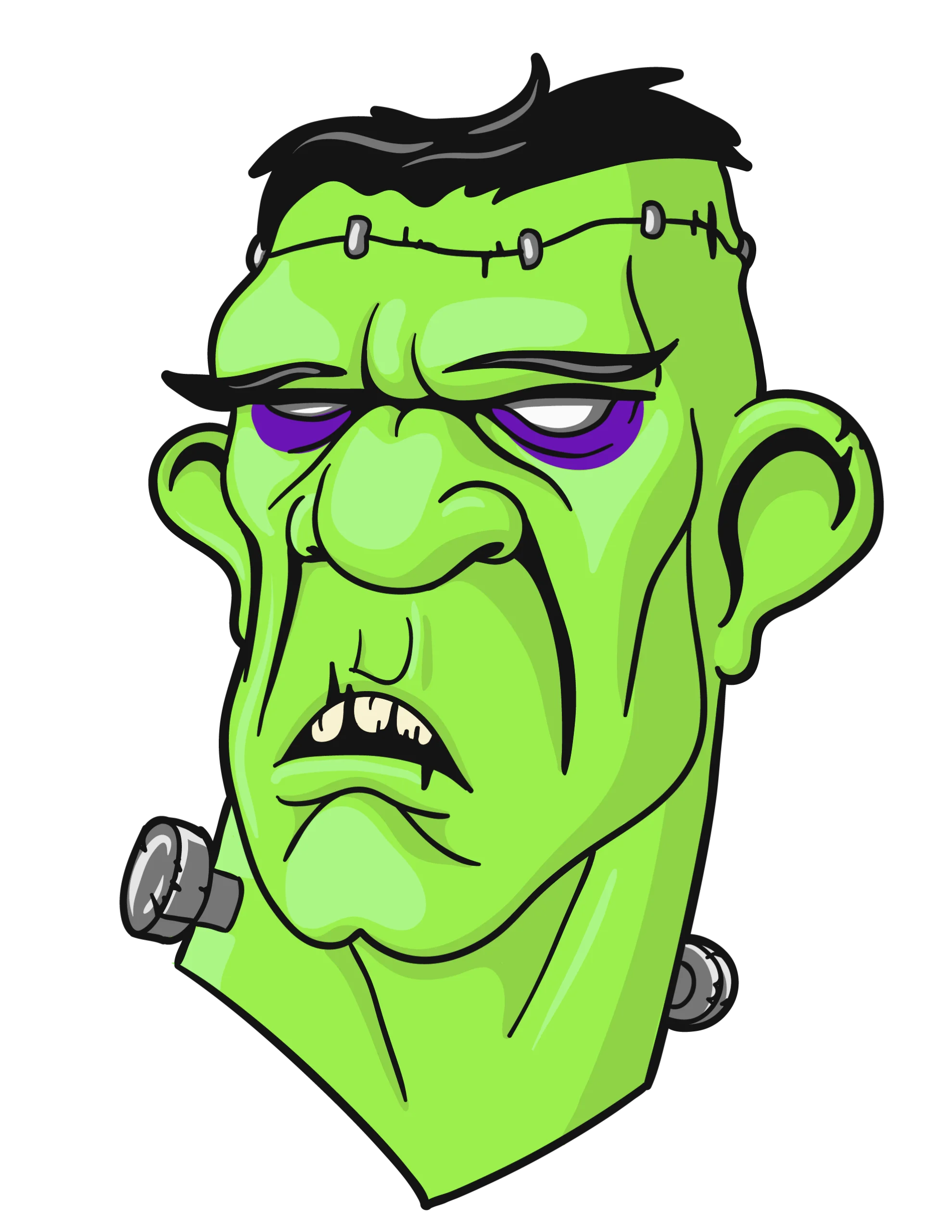 Grumpy Green Frankenstein Monster Head Cartoon Clipart Illustration